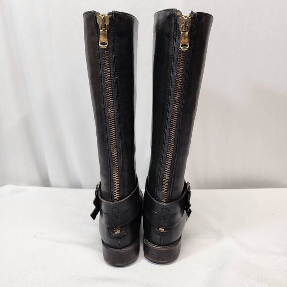 J. Crew Womens 6.5 Black Leathr Side Zipper Double Buckle Riding Boots - Picture 3 of 14
